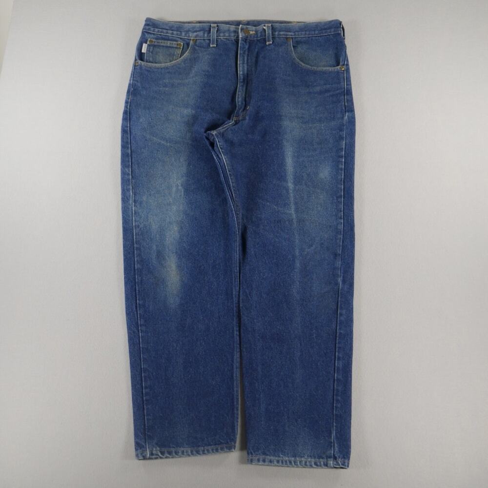 Vintage 90s Carhartt Blue Straight Leg Made In USA Jeans Mens (38 x29) Workwear